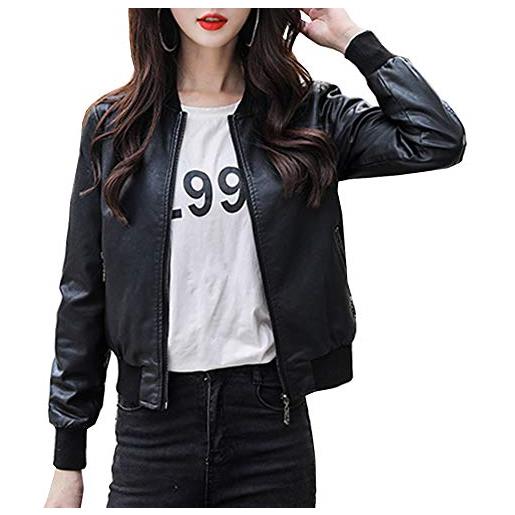 E-girl giacca in pelle sintetica da donna, sottile, chiusura lampo, colletto alto, p5816, nero , 36