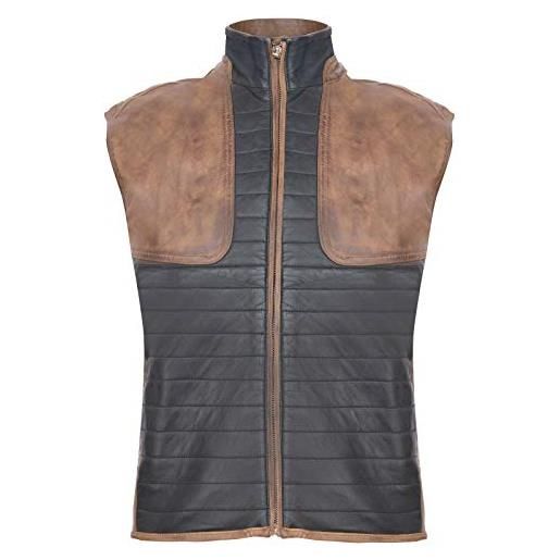 Infinity Leather gilet imbottito senza maniche imbottito scaldacollo in pelle marrone nero da uomo xs