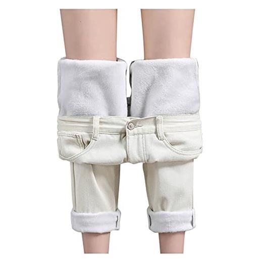 IQYU jeans termici da donna invernali: leggings termici per donna in pile a vita alta, pantaloni termici da trekking, pantaloni termici per il tempo libero, beige. , m