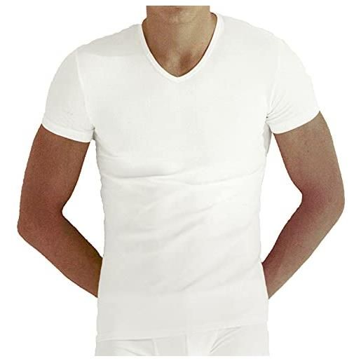Enrico Coveri 3 t-shirt uomo mezza manica scollo a v in filo di scozia art. Et1131 (4/m, bianco)