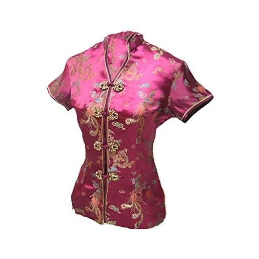 Byblos camicetta in raso di seta con scollo a v per donna camicia cheongsam cinese tradizionale con stampa floreale black xl