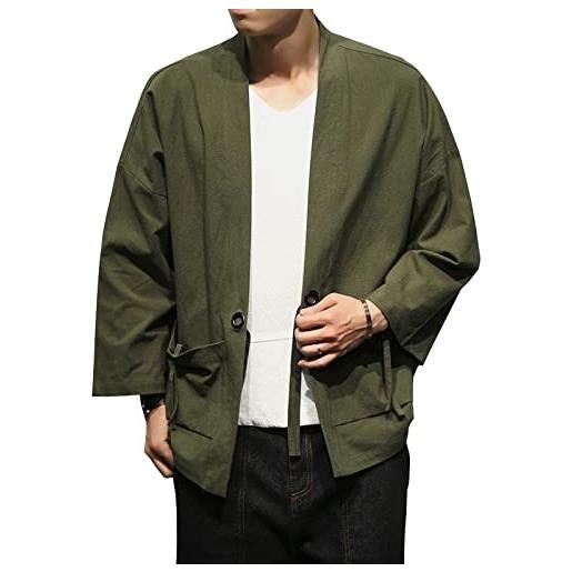 Yishengwan uomo kimono giapponese cardigan yukata haori robes maglietta casual primavera estate camicia 07 verde 3xl