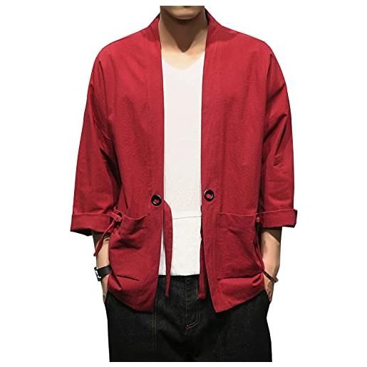 Yishengwan uomo kimono giapponese cardigan yukata haori robes maglietta casual primavera estate camicia 07 vino rosso xl