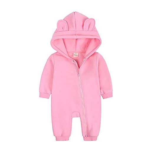 Alunsito neonato ragazza manica lunga orecchio orso con cappuccio pagliaccetto cerniera tuta tuta invernale vestiti rosa 90 1-2 anni