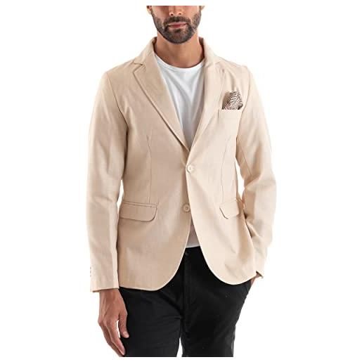 Giosal giacca uomo misto lino melangiata monopetto colletto pochette (52, beige)