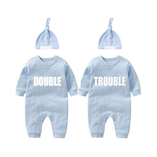 culbutomind 2 tutine per neonati gemelli body per bambina double trouble bambino neonato divertenti body per neonato gemelli(blue 12m)