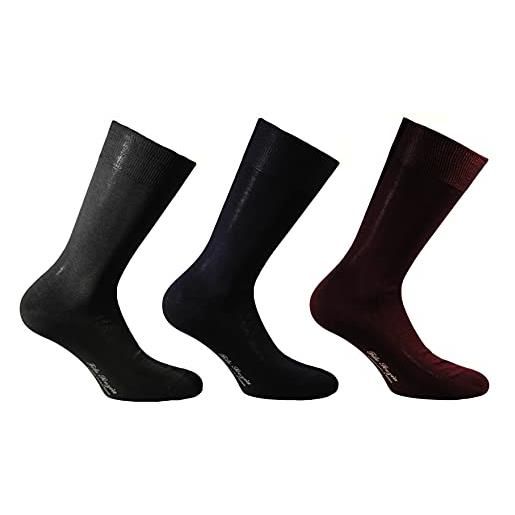 CALZE PRESTIGE (3 paia) calze uomo corte a maglia liscia in pregiatissimo cotone 100% filo scozia classic (marrone, 42-44, numeric_42)