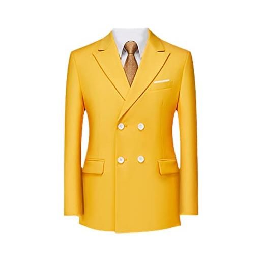 Kelsiop blazer da uomo formale doppio petto personalizzato sottile abito da sposa giacca tinta unita, giallo, xxxl