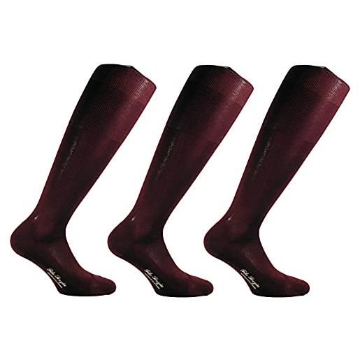 CALZE PRESTIGE (3 paia) calze uomo lunghe a maglia liscia in pregiatissimo cotone 100% filo scozia classic (bordeaux, 45-47, numeric_45)
