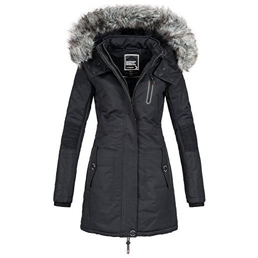 Geographical Norway - giacca invernale da donna coracle/coraly xl con cappuccio in pelliccia nero xxl