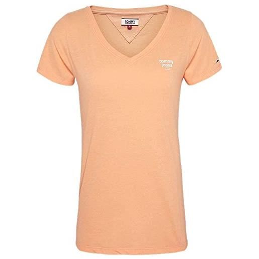 Tommy Jeans tjw logo v-neck tee t-shirt, melon orange, 40 (taglia unica: small) donna