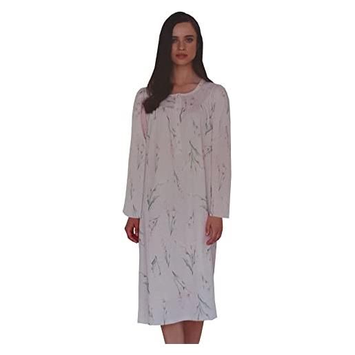 Linclalor camicia da notte donna cotone manica lunga serafino raglan, 74662, rosa (54)