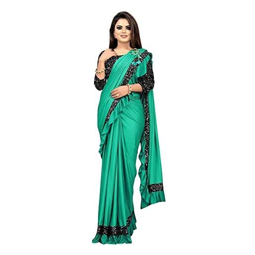 TreegoArt Fashion lycra da donna pronta da indossare sari con camicetta scucita -(minute maroon)