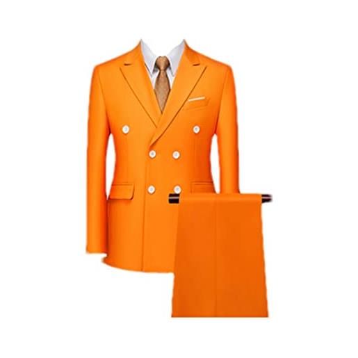 Vogrtcc uomo business doppio petto cappotto sottile matrimonio 2 pezzi blazer giacca pantaloni pantaloni, arancione, xxxl