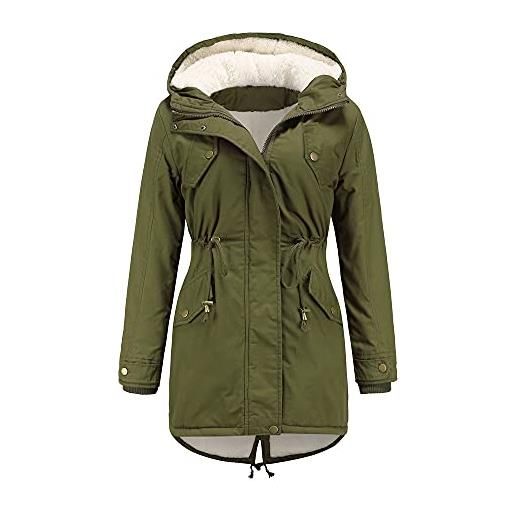 AMCYT giacca invernale donna giacca invernale donna trapuntata parka cappotto in pelliccia sintetica caldo (grün, l)
