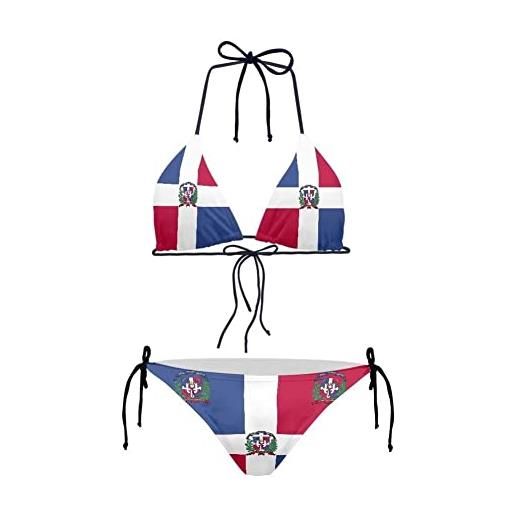 HUGS IDEA bikini da donna 2 pezzi set, cravatta triangolare halter imbottito costume da bagno con bandiera nazionale fiore frutta shell, bandiera della repubblica dominicana, m