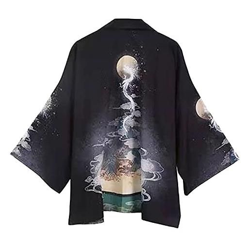 Xmiral cardigan camicie uomo moda kimono oversize modello popolare camicia stampata abito taoista top (m, nero)