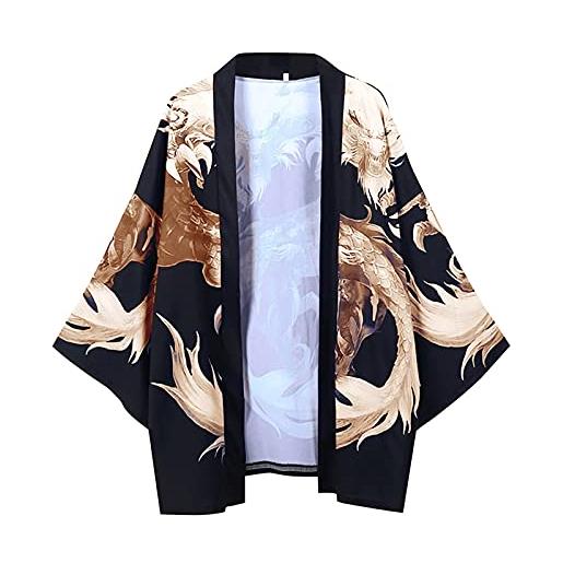 Xmiral cardigan camicie uomo moda kimono oversize modello popolare camicia stampata abito taoista top (s, bianco)