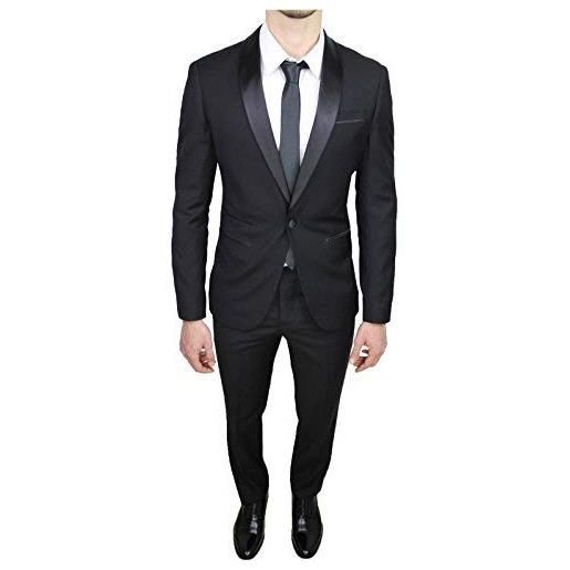 Mat Sartoriale abito completo uomo sartoriale nero elegante raso nuovo slim fit aderente (46)