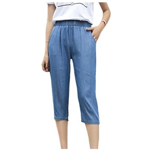 Huixin pantaloncini pantaloni jeans donna estivi moda pantaloni capri corto pantalone vita elastica sottile pantaloni di carota confortevole casual pantaloni jeans lunghezza al polpaccio (luce blu, m)