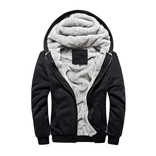 Minetom uomo felpa con cappuccio manica lunga felpe con cappuccio vello artificiale foderato hoodies con cerniera cappotto giacca inverno a nero m