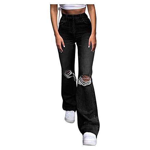 NOAGENJT jeans donna elasticizzati jeans a vita alta con bottoni elastici tinta unita jeans da donna slim con tasche in denim pantaloni elastici