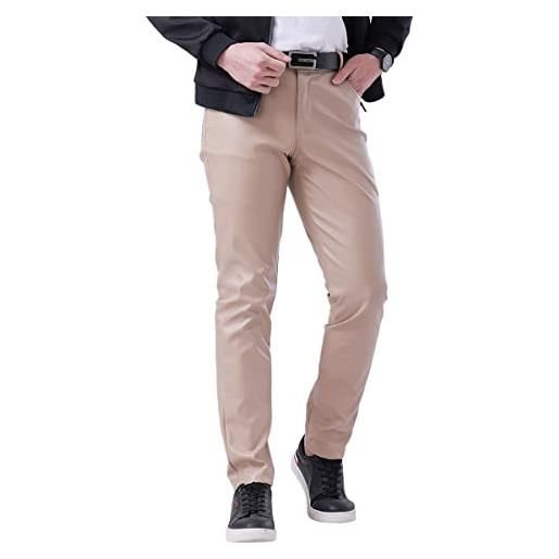 Oanviso pantaloni da uomo in pu pelle morbida pantaloni da biker confortevole pantaloni casual pantaloni da moto antivento e impermeabili pantaloni steampunk pants skinny matita pantalone a nero l