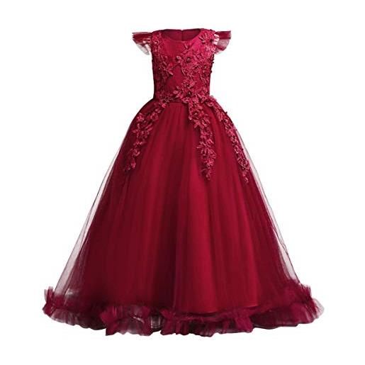 FYMNSI abito da damigella d'onore in tulle, lungo abito da sposa, abito da sera, fiori, ricamato, abito da cocktail, abito da festa, abito da ballo, 3# rosa multicolore, 5-6 anni