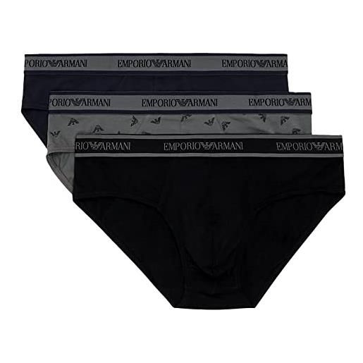 Emporio Armani slip uomo confezione 3 pezzi mutande elastico a vista cotone elasticizzato underwear articolo 111734 2f717 brief, 16736 marine - pr. Topaz - marine/marine - topaz, s