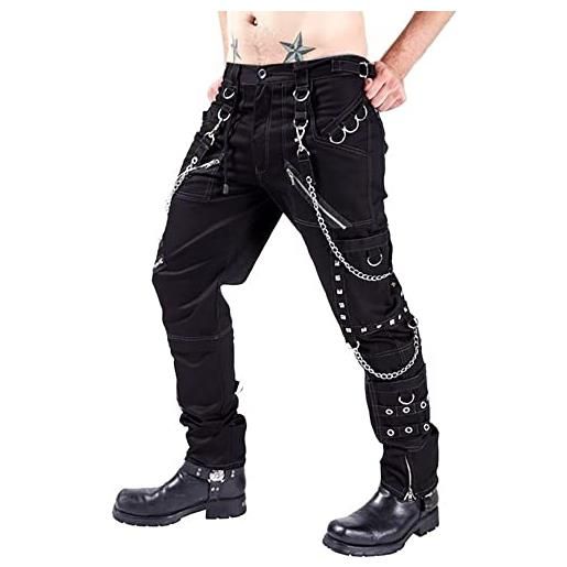 Elonglin pantaloni techwear da uomo in cotone vintage hip hop pantaloni cargo larghi streetwear pantaloni punk con catene multi-tasche, nero , l