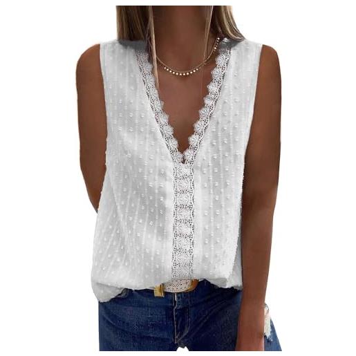 Coloody camicette da donna camicia scollo a v senza maniche camicia in pizzo tunica camicette eleganti in chiffon camicetta estiva gilet tops(bianca) l