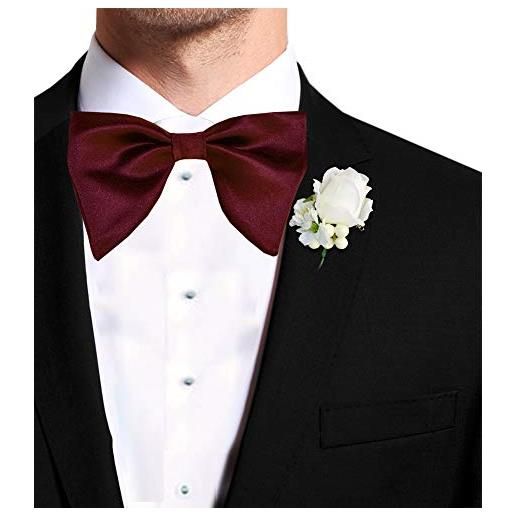 Remo Sartori - papillon sposo oversize grande fiocco seta da cerimonia, preannodato, regolabile, made in italy, uomo (bordeaux)