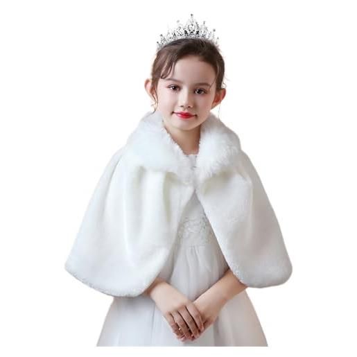 SK Studio coprispalle da bambina, invernale elegante giacca di pelliccia coprispalle sposa inverno manica lunga per matrimoni bianco, 11-12 anni
