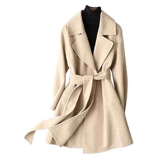 Gl suit - trench da donna 100% lana cashmere giacche con risvolto tacca media lunghezza sottile cappotto autunno inverno cardigan outwear con cintura e tasche, nero, l