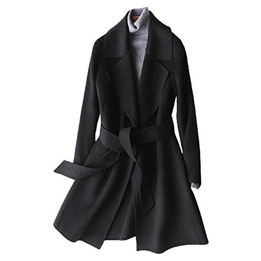 Gl suit - trench da donna 100% lana cashmere giacche con risvolto tacca media lunghezza sottile cappotto autunno inverno cardigan outwear con cintura e tasche, nero, l