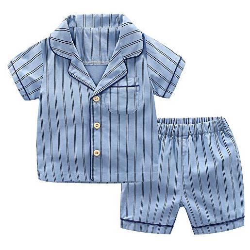 amropi ragazzi manica corta a righe pigiami due pezzi set estate camicia e pantaloncini biancheria da notte (blu, 1-2 anni)