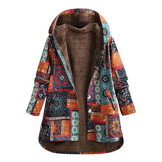 Xmiral maglione donna felpa con cappuccio inverno stampa in stile etnico più cappotto di cotone sciolto di velluto maniche lunghe distintivo sweatshirt hoodie camicetta (m, 5- arancia)