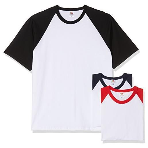 Fruit of the loom uomo valueweight multi-pack of 3 baseball t-shirt medium bianco/nero, bianco/blu scuro, bianco/rosso