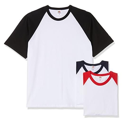 Fruit of the loom uomo valueweight multi-pack of 3 baseball t-shirt medium bianco/nero, bianco/blu scuro, bianco/rosso