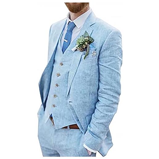 WETRIM abiti di lino vintage da 3 pezzi, giacca slim casual blazer+gilet+pantaloni smoking for matrimoni e affari (colore: beige, dimensione: 48)