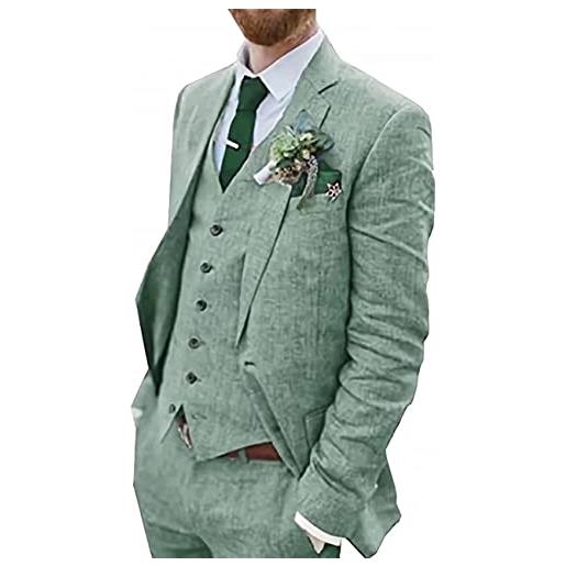 WETRIM abiti di lino vintage da 3 pezzi, giacca slim casual blazer+gilet+pantaloni smoking for matrimoni e affari (colore: marina militare, dimensione: 48)