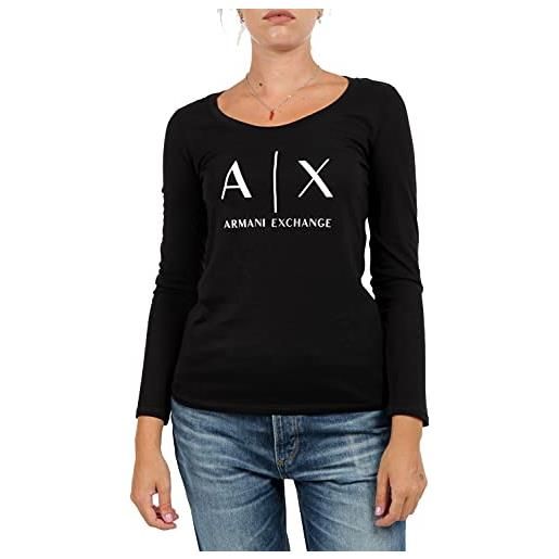 Armani Exchange logo ls, maglietta a maniche lunghe, donna, nero (black 1200), l