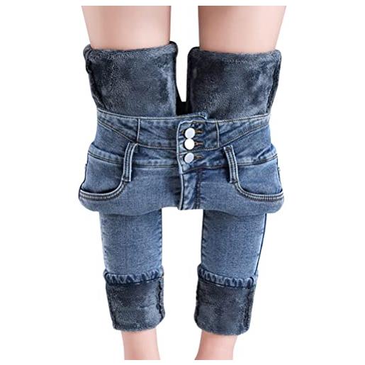 Yesgirl donne jeans fodera in pile inverno denim legging vita alta slim fit skinny lunghi pantaloni caldi spessi pantaloni b blu scuro xxl