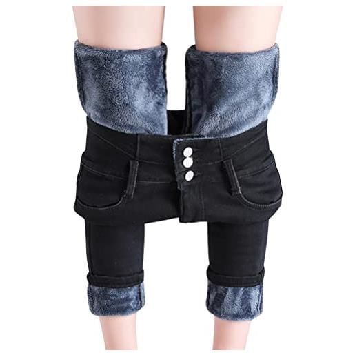 Yesgirl donne jeans fodera in pile inverno denim legging vita alta slim fit skinny lunghi pantaloni caldi spessi pantaloni c nero xxl