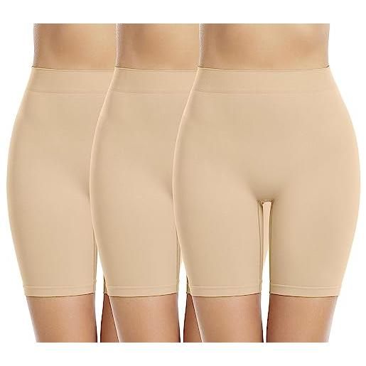 Memoryee 3 pezzi pantaloncini sottogonna donna anti sfregamento elastiche vita alta senza boxer shorts leggings per yoga e ciclista/black-3pack/l