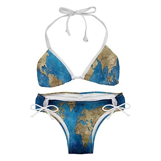 GIAPB set bikini per donna costume da bagno bikini a triangolo imbottito con scollo all'americana, blu arte, l