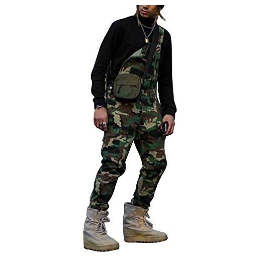 Yiiquanan salopette uomo overall tuta intera camouflage pantaloni larghi moda casual con multiplo tasche (camouflage, asia 3xl)