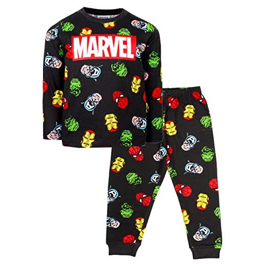 Marvel - pigiama per bambini - pigiama nero a maniche lunghe con supereroi indumenti da notte in cotone 100% - merchandise ufficiale 7/8 anni