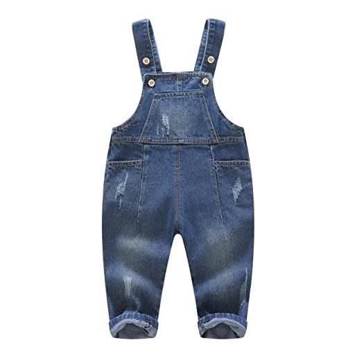 KIDSCOOL SPACE salopette di jeans con spalline regolabili strappate carino bambino piccolo, blu, 6-12 mesi