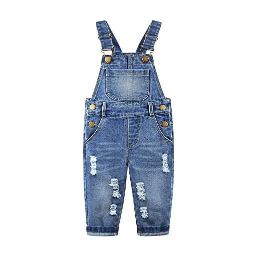KIDSCOOL SPACE salopette di jeans morbida strappata stone wash per neonati e bambini/ragazze, blu, 4-5 anni
